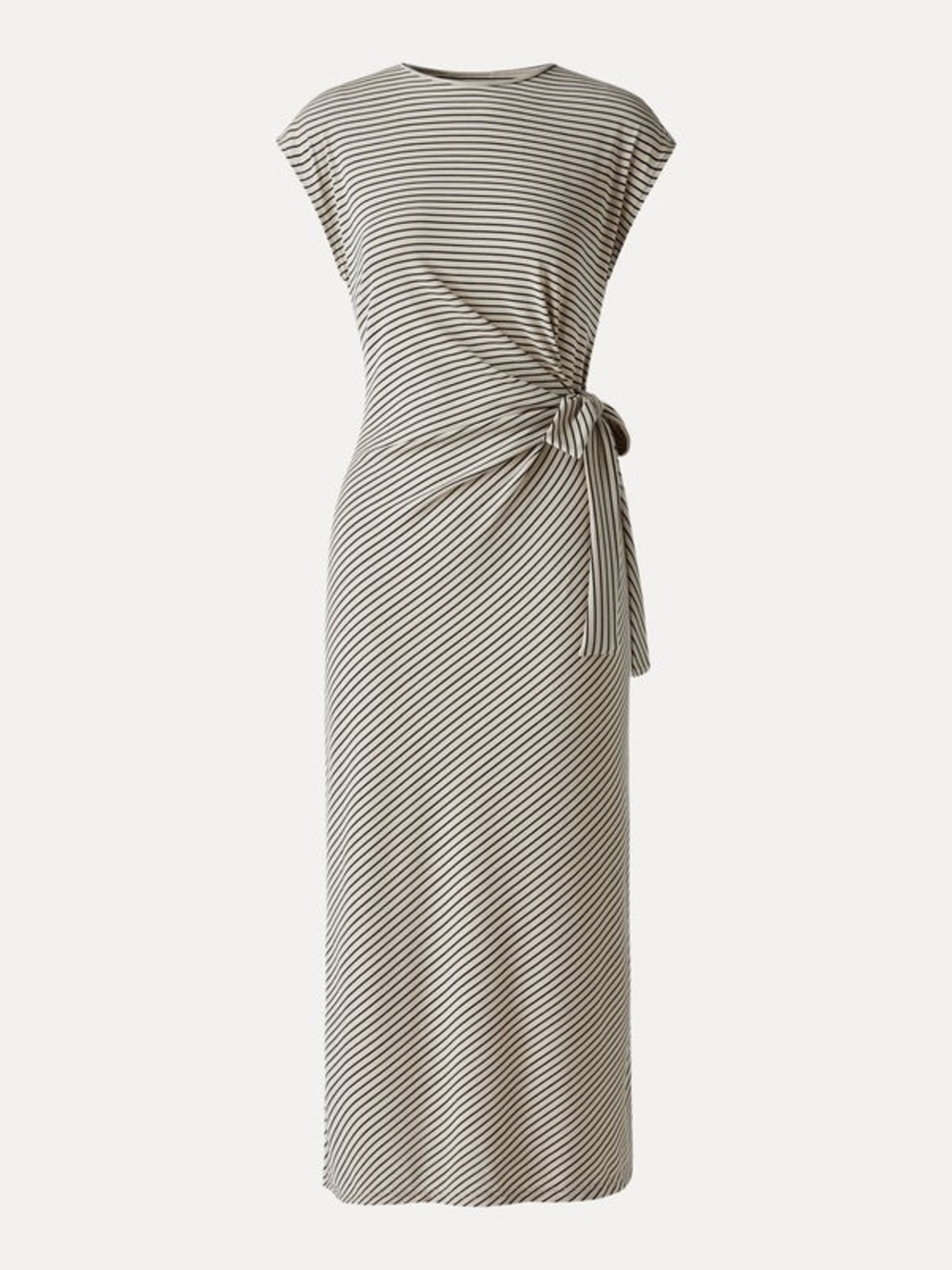 OGL Striped Relaxed Midi Dress with Self-Tie In Khaki/black